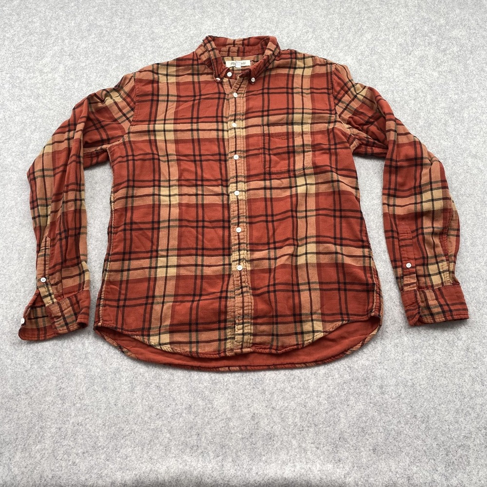 Madewell Button Up Shirt Womens Large Orange Plaid Collared Long Sleeve Top